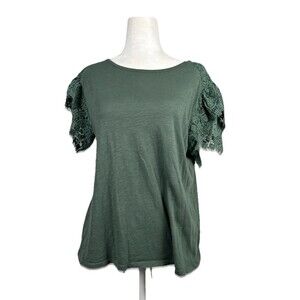 Loft Women's Short Sleeve Green Blouse Size M Lace Style Sleeves